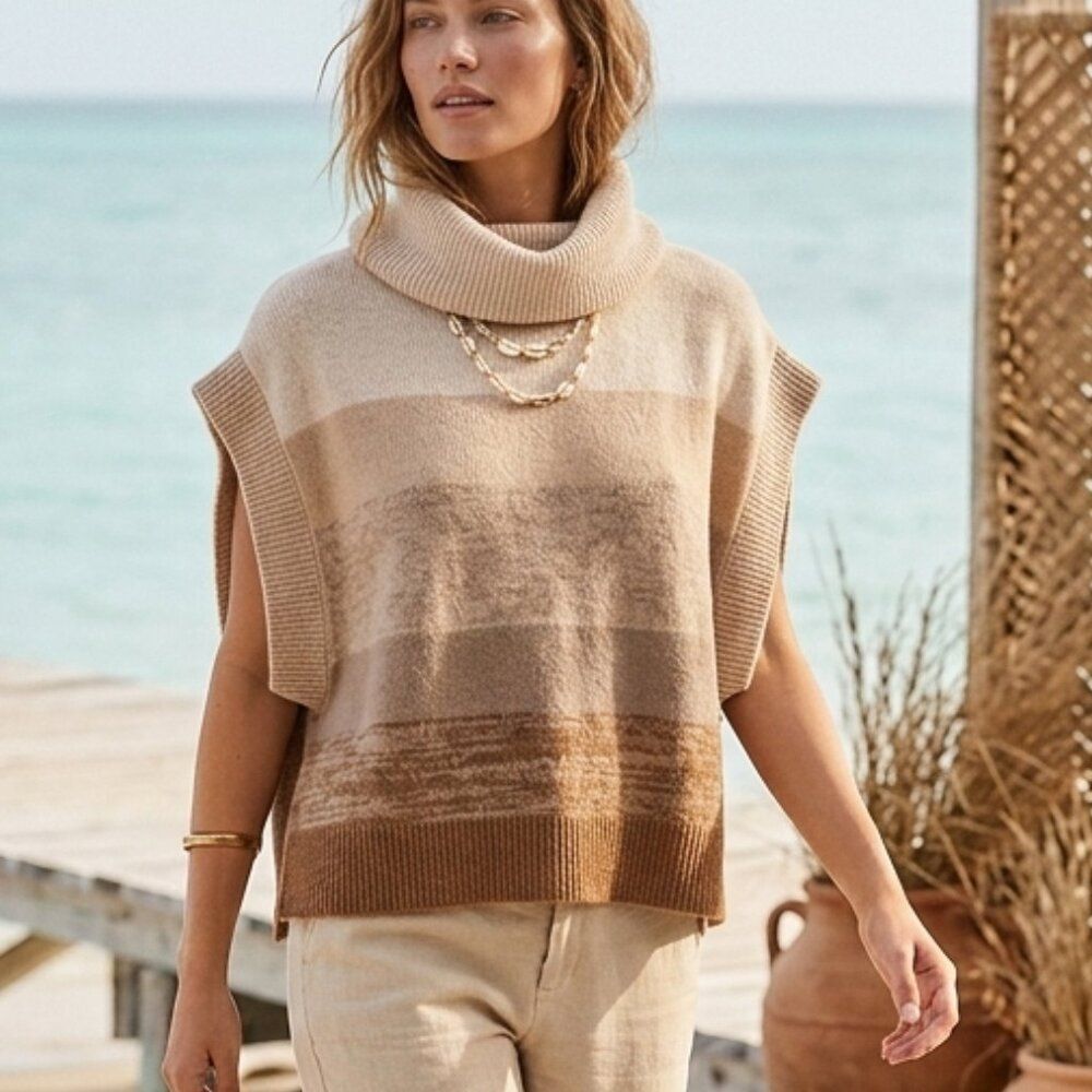 BCBGMazazria Cream and Brown Women's Sweater Size S